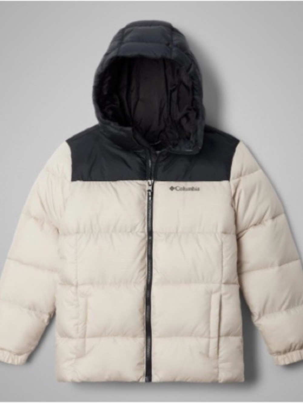 New Columbia Cream and Black Hooded Kids Puffer Jacket (Size 6/7)